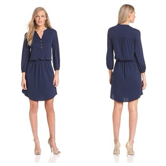 Lilly Pulitzer Women's Beckett Shirt Dress V-Neck Long Sleeve Navy - Size MEDIUM - Picture 2 of 11